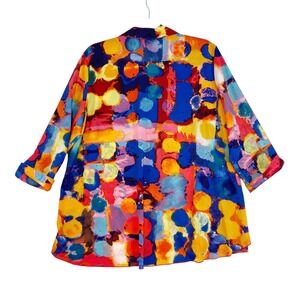 Ali Miles Top Women's L Colorful Abstract Dot Print Button Down Maximalist Artsy